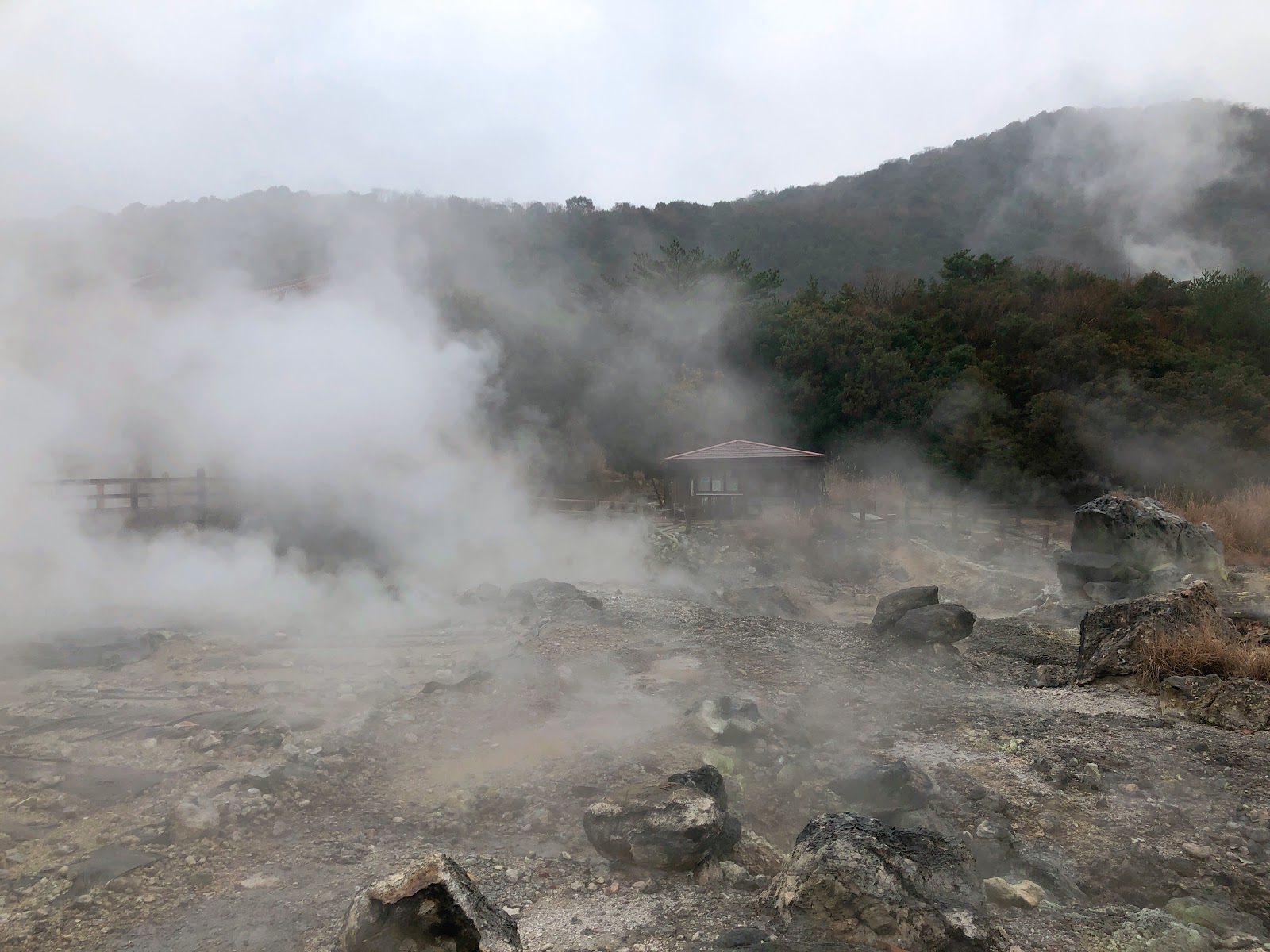 地から吹き出る蒸気と熱気