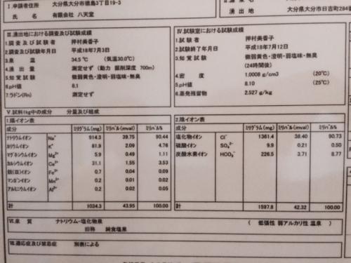 クレインホテル高城店温泉分析書