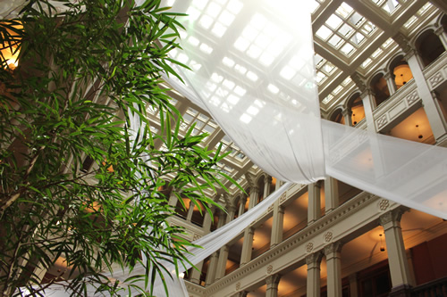 吹き抜けのガラス天井から差し込む光