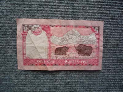 ５ルピー　ウラ