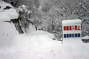 積雪時は通行止め 遊歩道