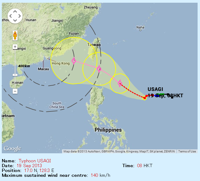 台風19号usagi ウサギ パワーアップしながら香港方面へ接近中 補足 勢力ダウンも嫌なコース変わらず 9月23日警戒態勢解除 パンダ太郎さんの旅行ブログ トラベルコ