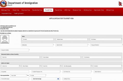 ツーリストビザ申請画面