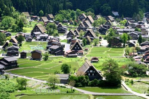 田園のなかに点在する合掌造りの民家3