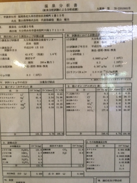 湯めぐりホテル山光園温泉分析書