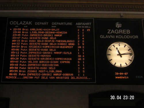 ザグレブ中央駅 電光掲示板
