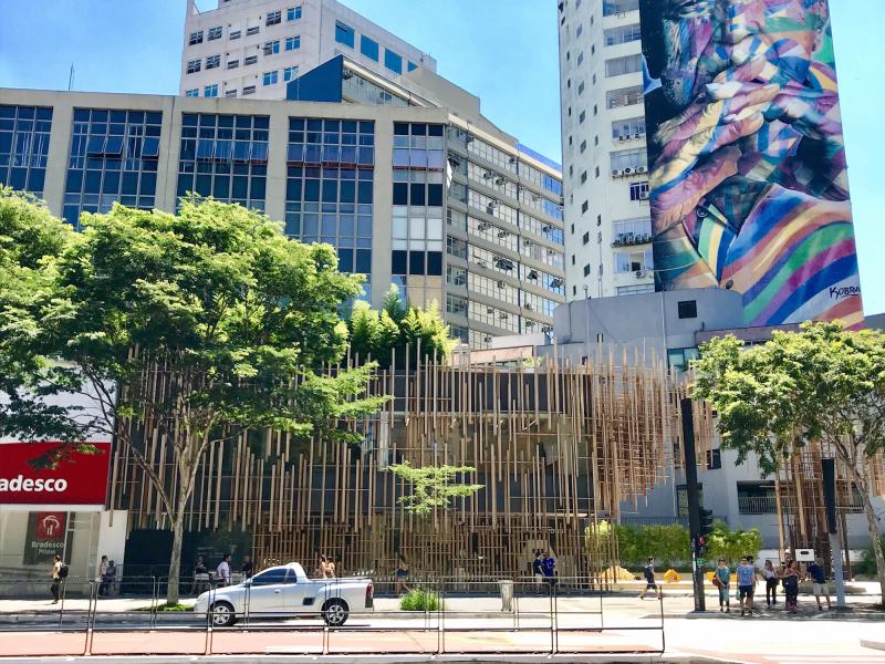 ヒノキのファザードは、日本から職人が来て組み立てられた