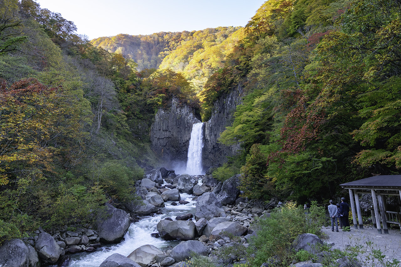 滝口から滝壺まで落差は55m