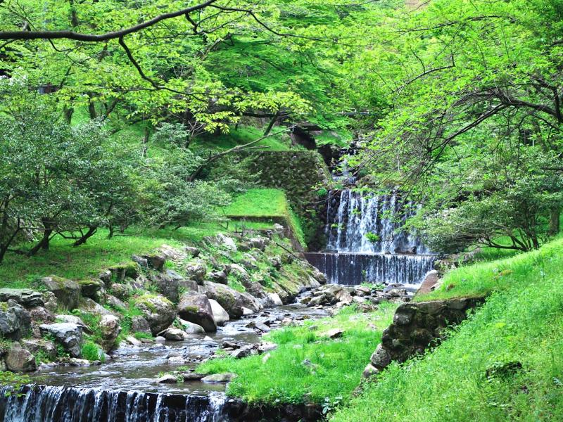 養老孝子坂沿いには常に滝から流れる川があります