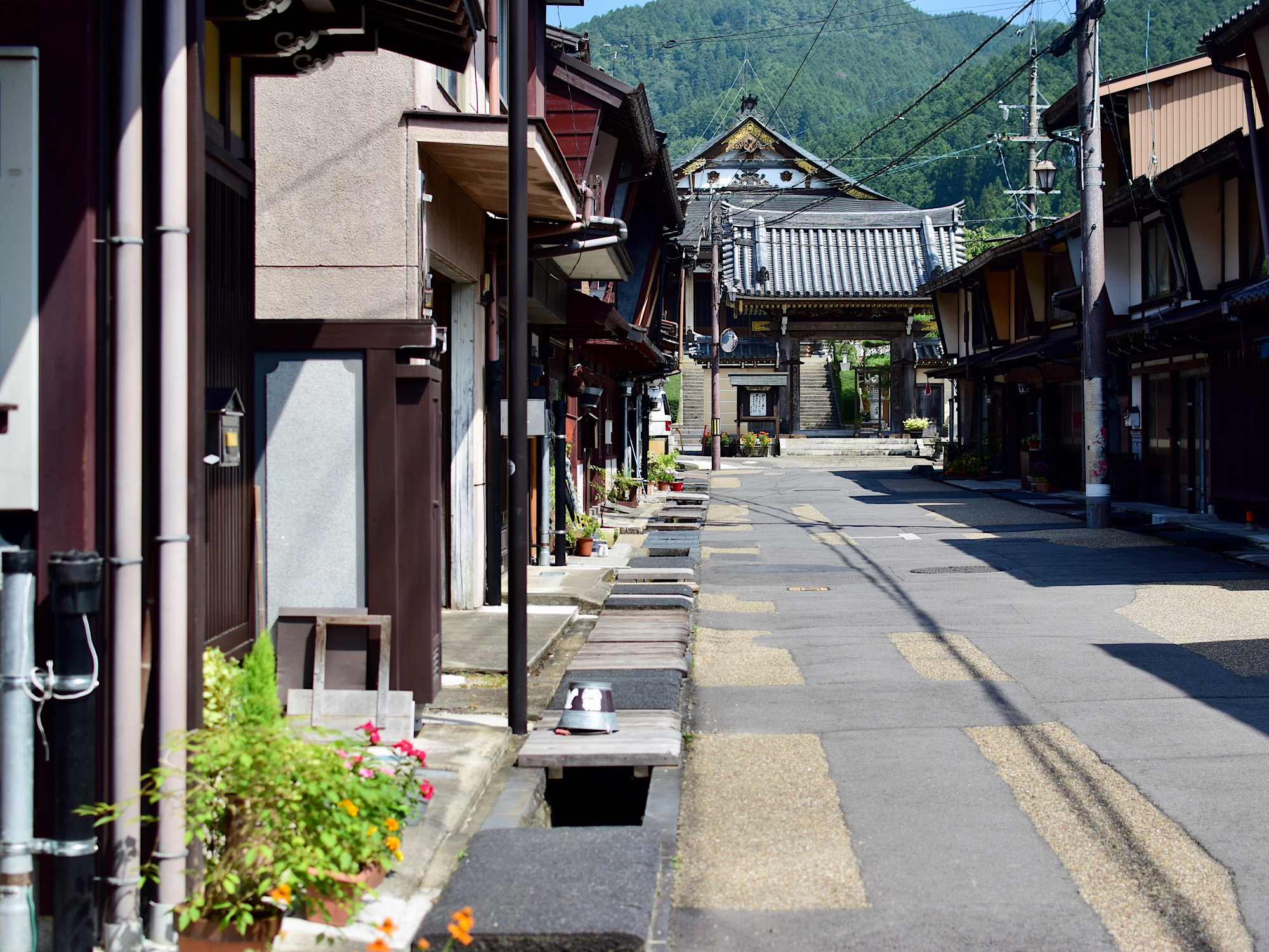 古い町並み（職人町）と寺院。郡上八幡は寺院も多い