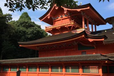 冨士山本宮浅間大社の本殿を側面から。1階屋根は富士山を模したものです。